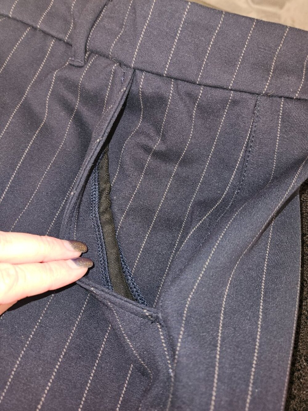 NWT Torrid Studio Luxe Ponte Navy/White Pinstripe Pants (24W) - Picture 2 of 10